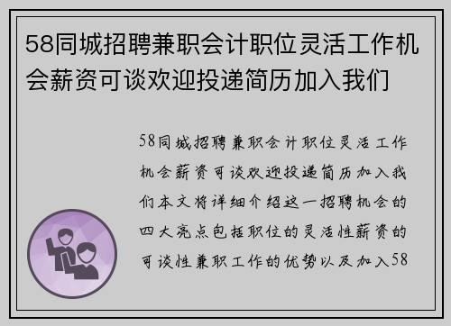 58同城招聘兼职会计职位灵活工作机会薪资可谈欢迎投递简历加入我们