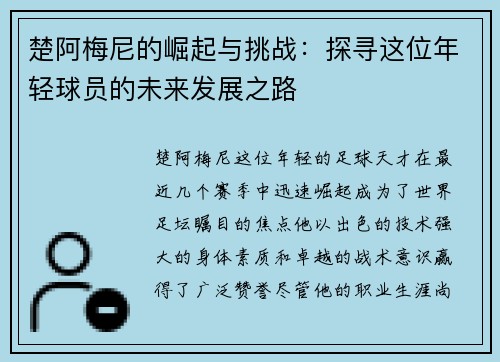 楚阿梅尼的崛起与挑战：探寻这位年轻球员的未来发展之路