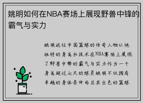 姚明如何在NBA赛场上展现野兽中锋的霸气与实力